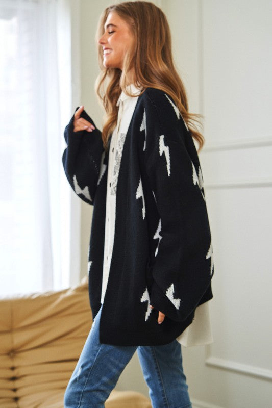 Bohemian Lightning Bolt Oversized Open Sweater Cardigan