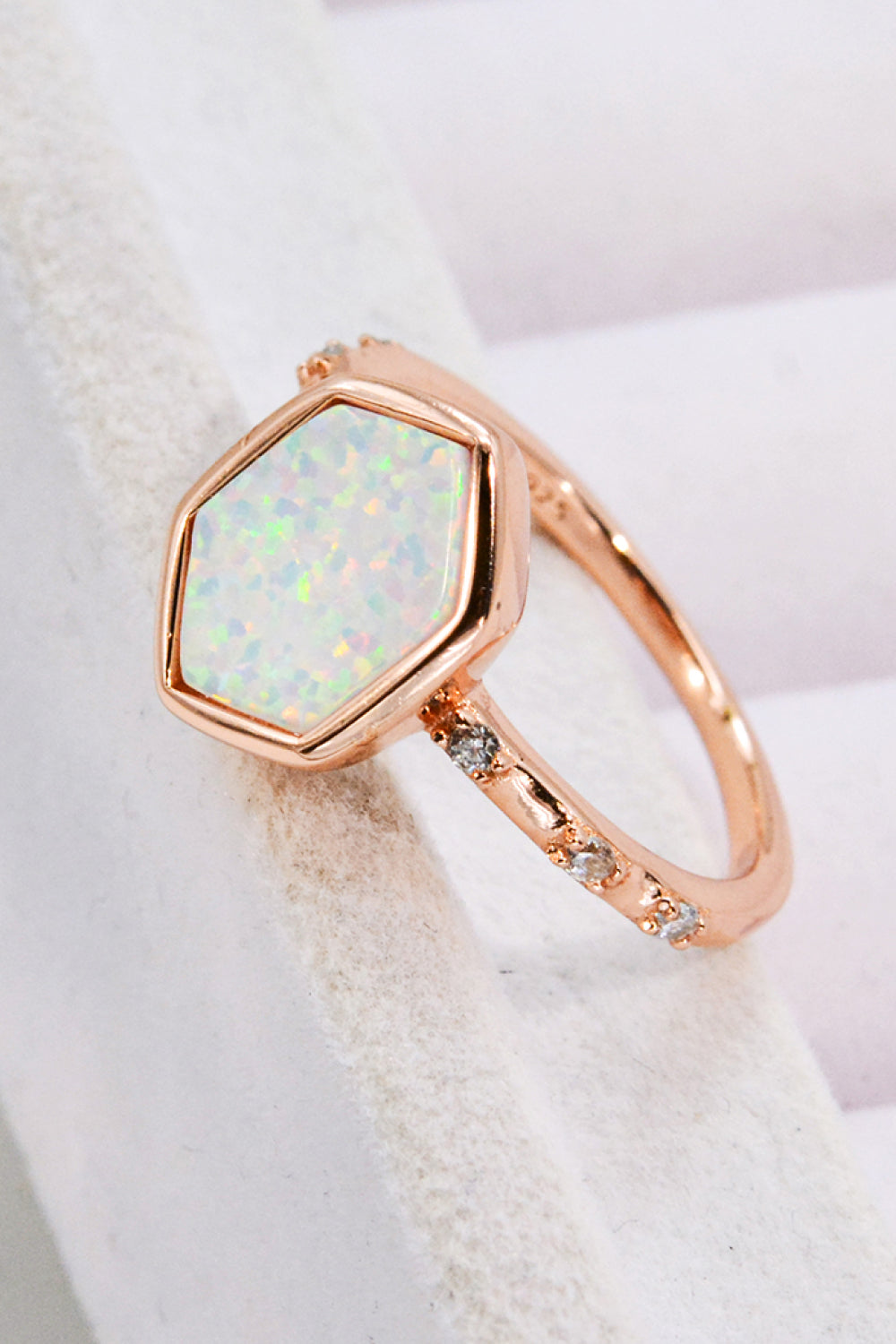 Boho Minimalist Opal Hexagon 925 Sterling Silver Ring