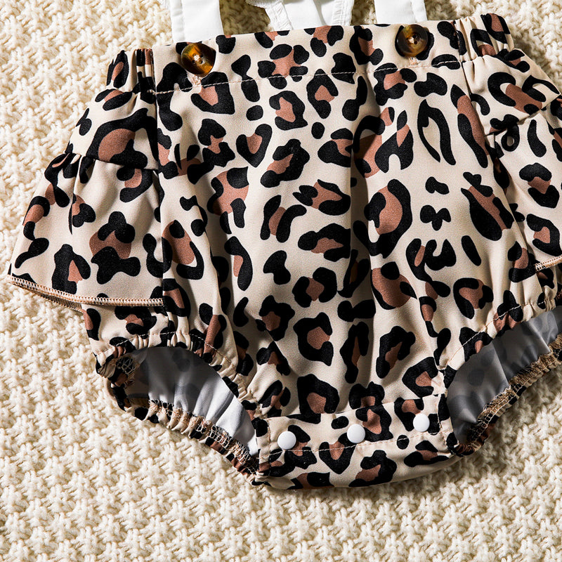 Little Girls Baby Bohemian Leopard Print Cutout Square Neck Romper