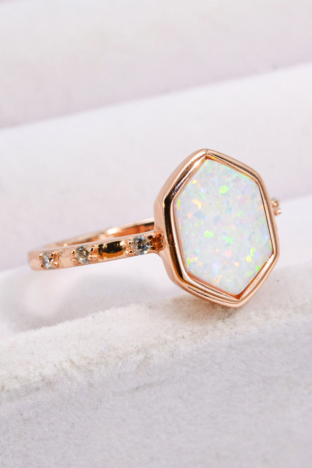 Boho Minimalist Opal Hexagon 925 Sterling Silver Ring