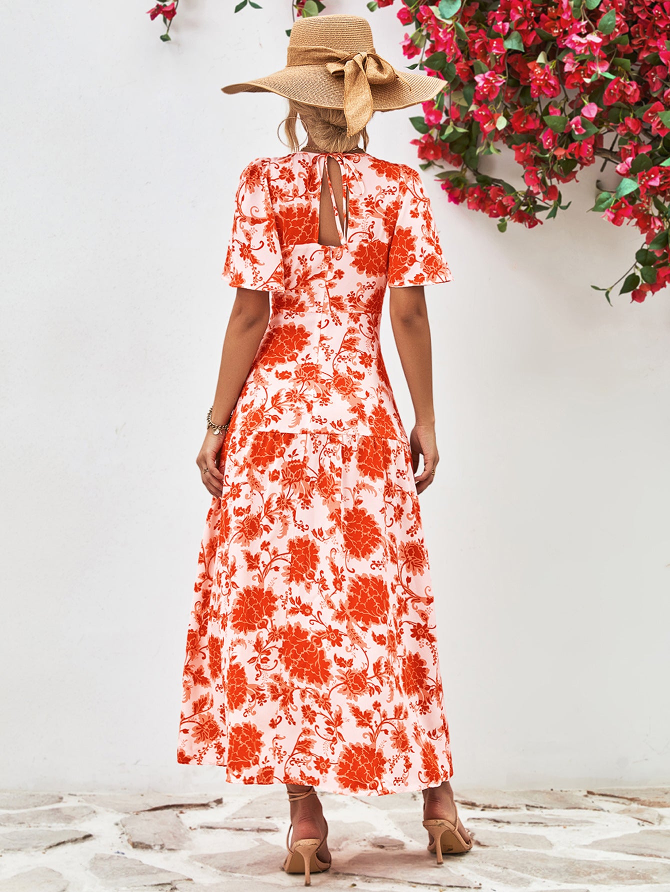 Amanda Boho Floral Round Neck Open Back Dress