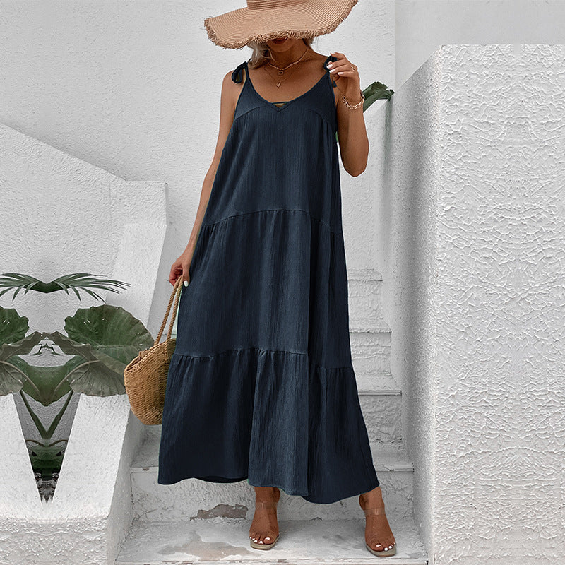 Lidia Bohemian Tie-Shoulder Tiered Maxi Dress