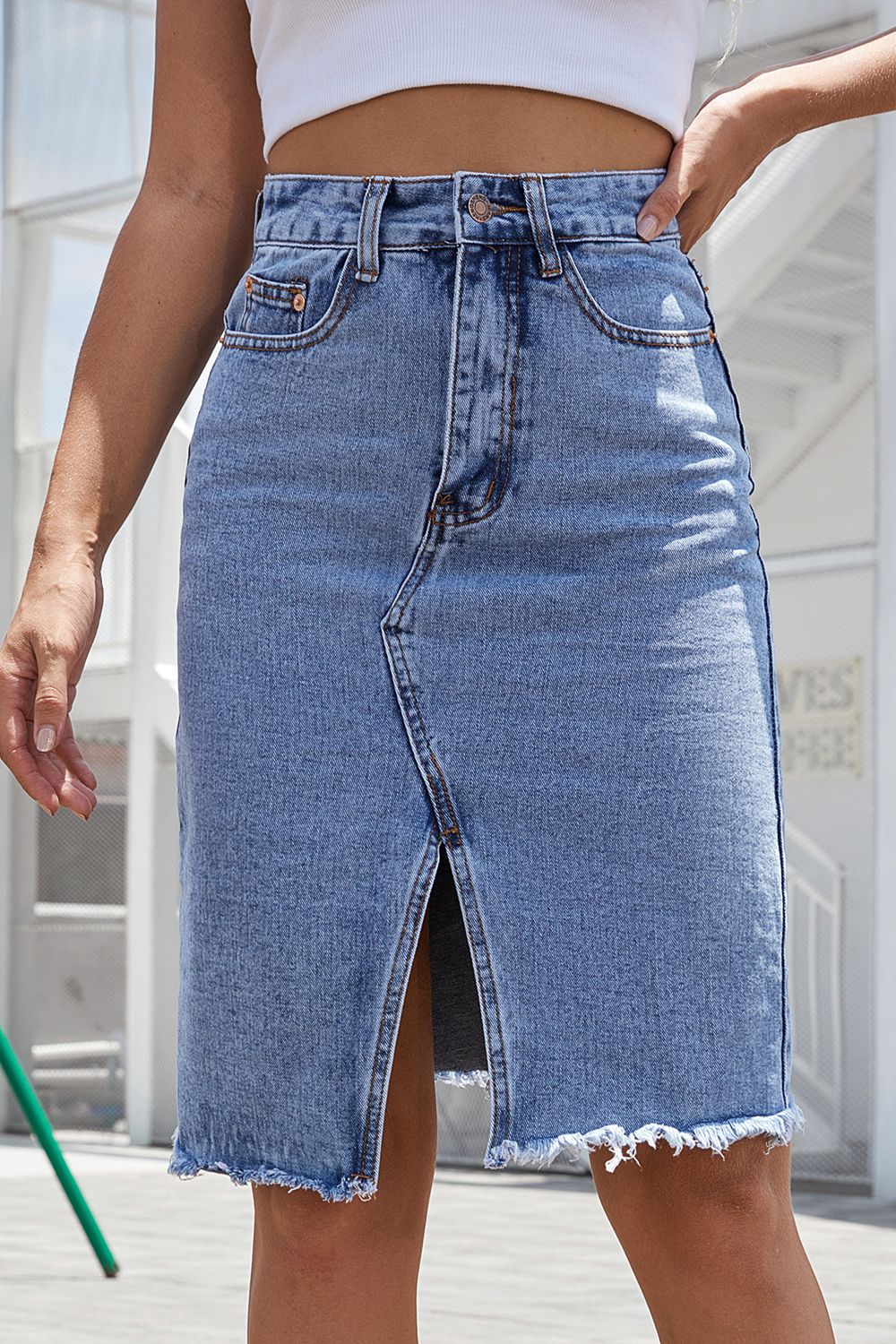 Boho Crossover Buttoned Raw Hem Denim Shorts