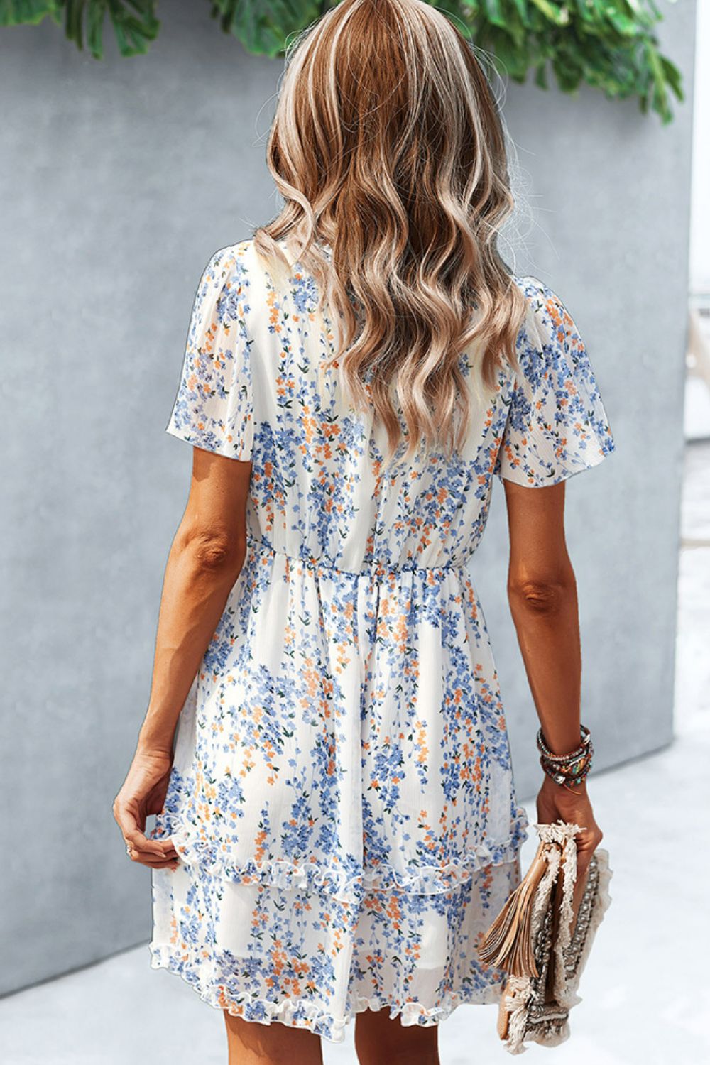Chloe Boho Printed Flutter Sleeve V-Neck Dress