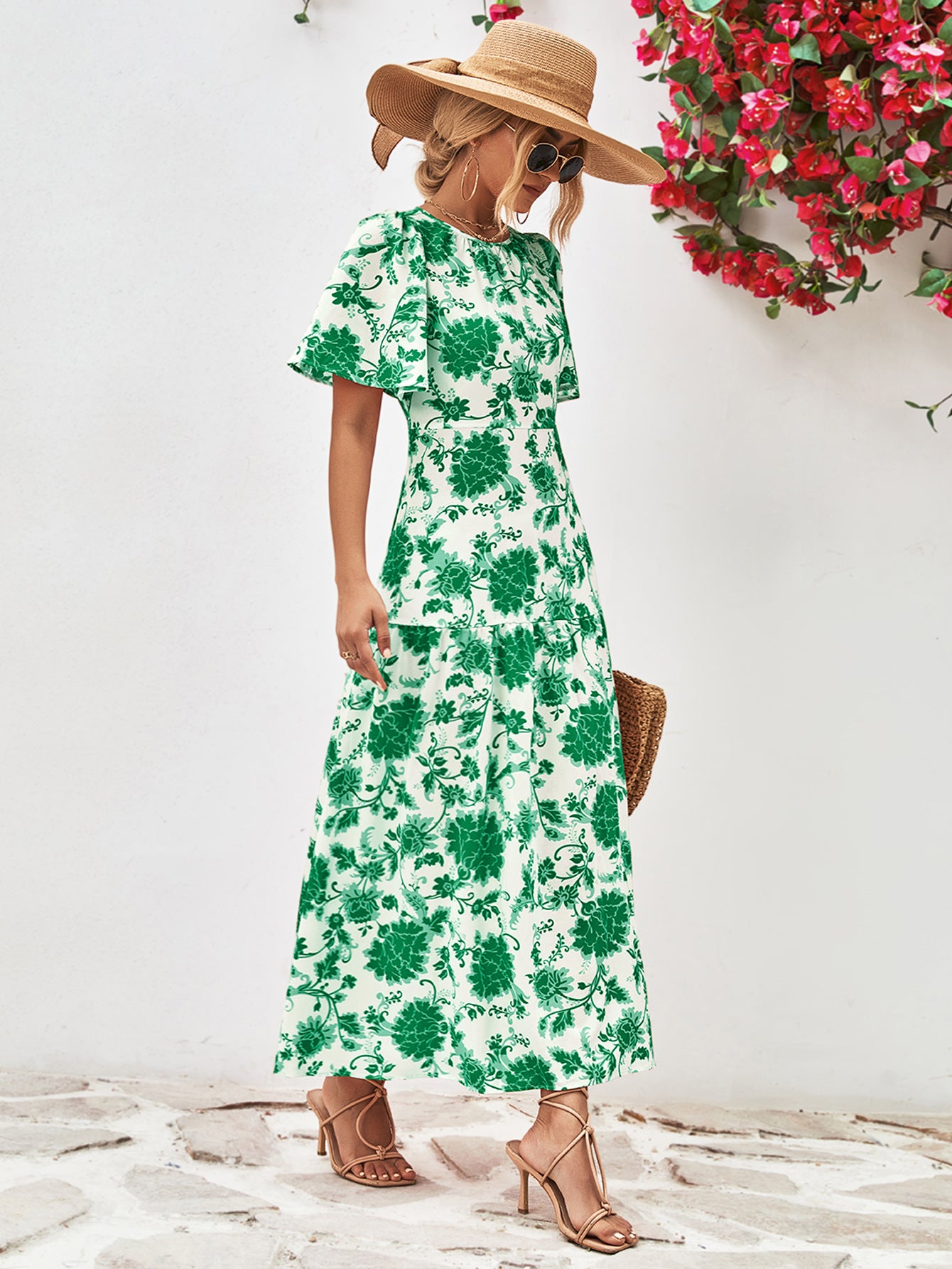 Amanda Boho Floral Round Neck Open Back Dress