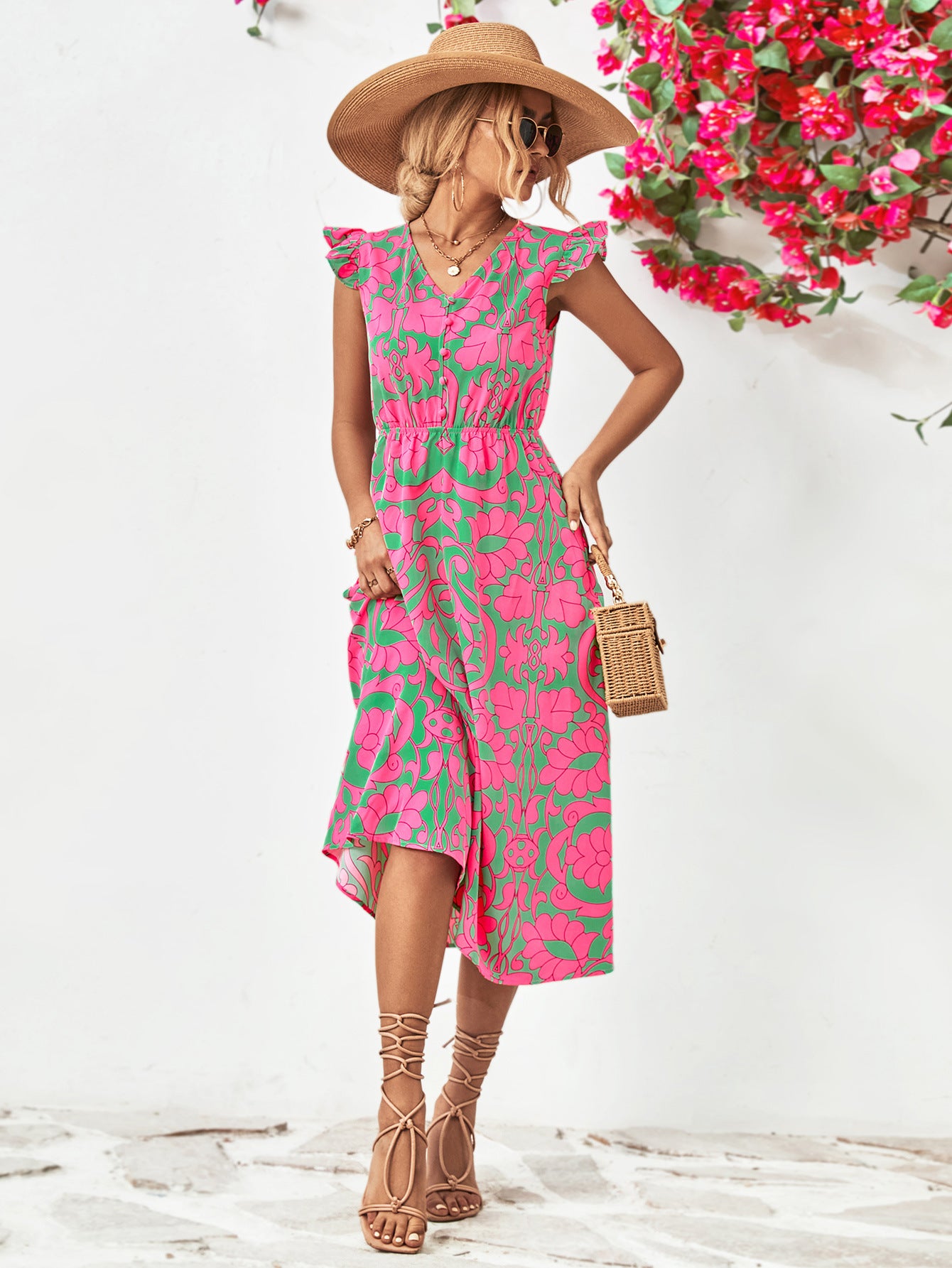 Bohemian Floral Petal Sleeve Babydoll Top