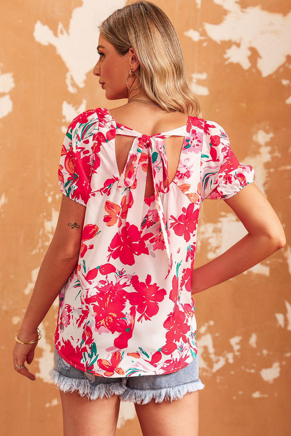 Bohemian Tropics Floral Tie Back Square Neck Blouse