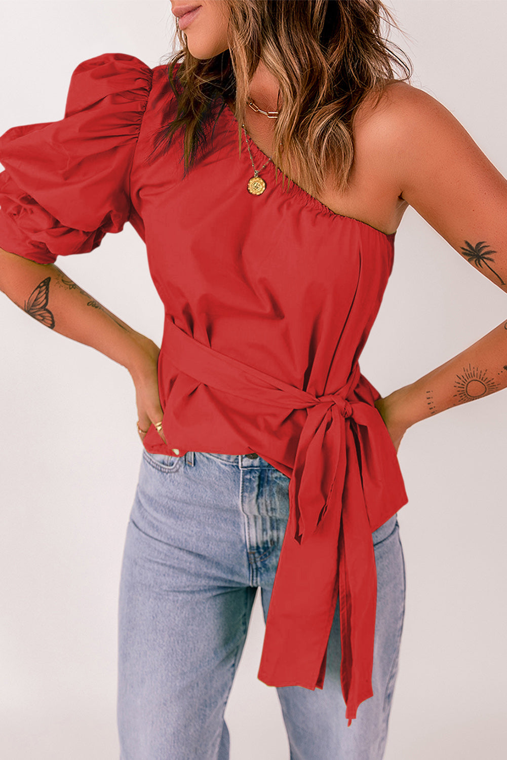 Women's Tied Puff Sleeve One-Shoulder Trendy Top