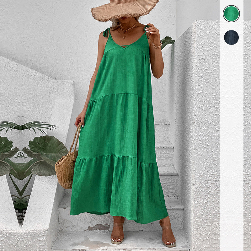 Lidia Bohemian Tie-Shoulder Tiered Maxi Dress