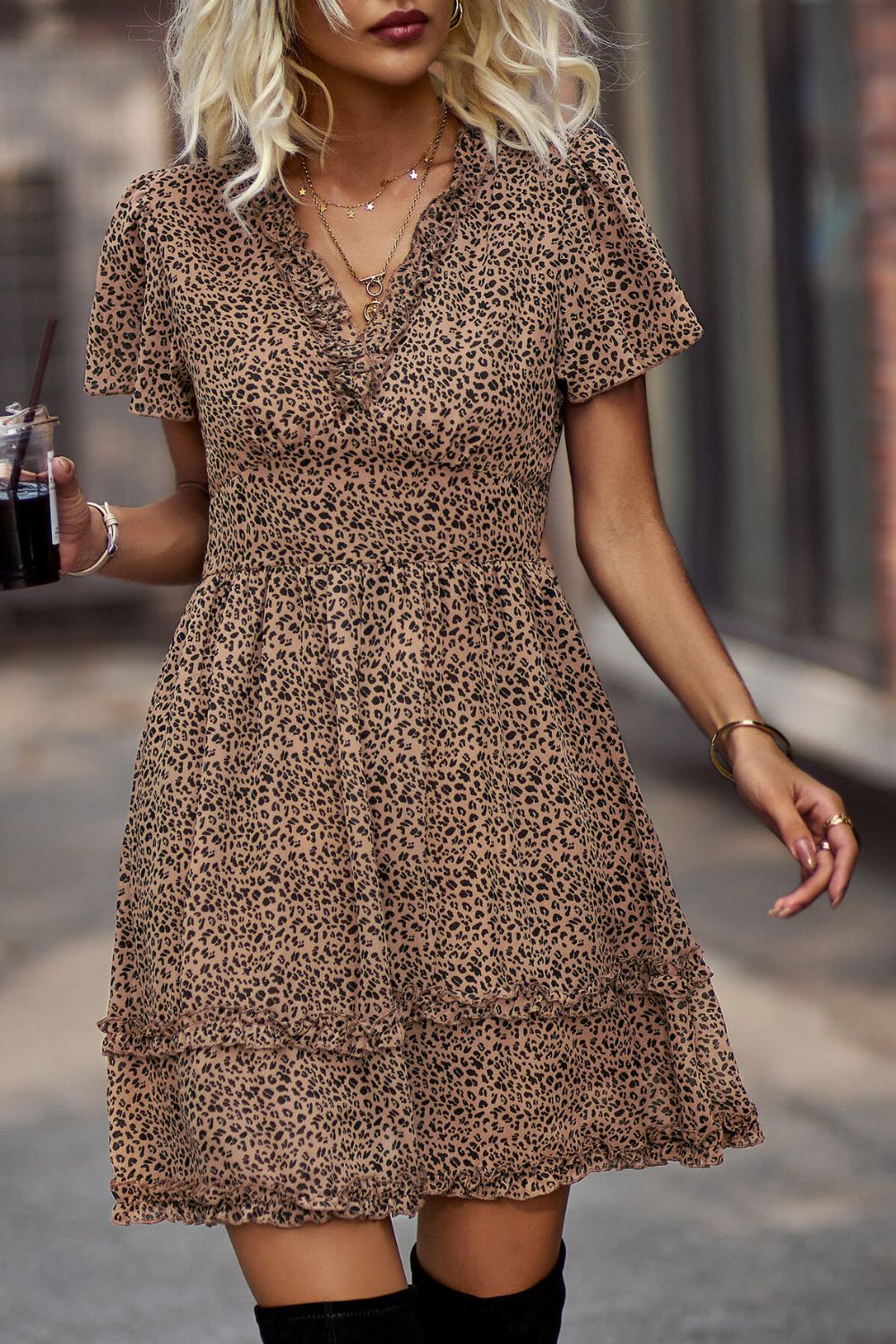Chloe Boho Printed Flutter Sleeve V-Neck Dress