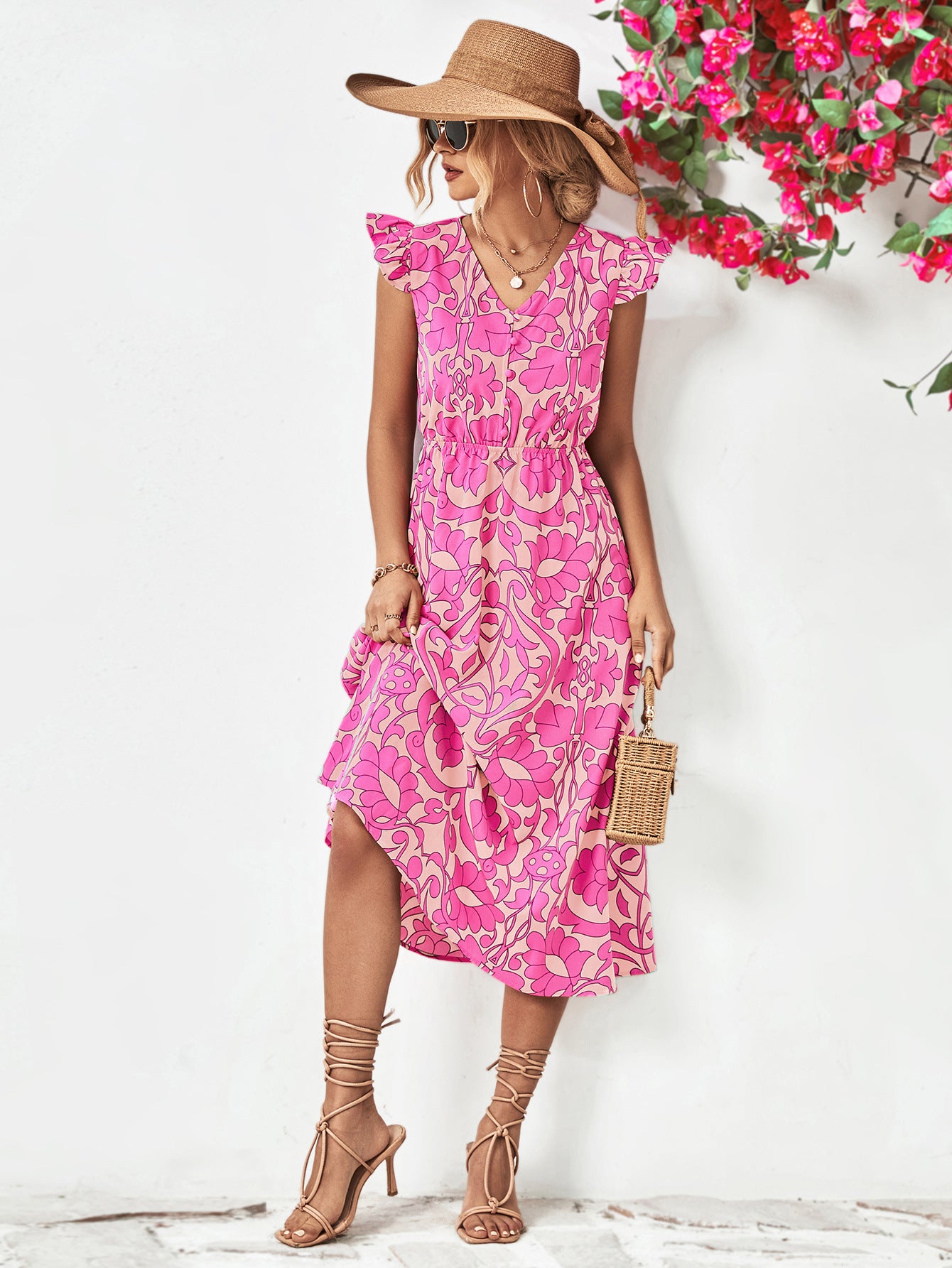 Bohemian Floral Petal Sleeve Babydoll Top