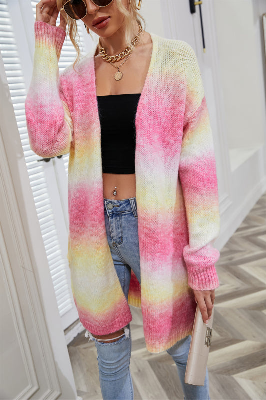 Rainbow Tie-Dye Mid-Length Oversized Cardigan Sweater Jacket