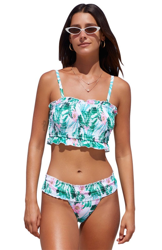 Women's Boho and Ruffle Floral Pattern Ruched Bikini