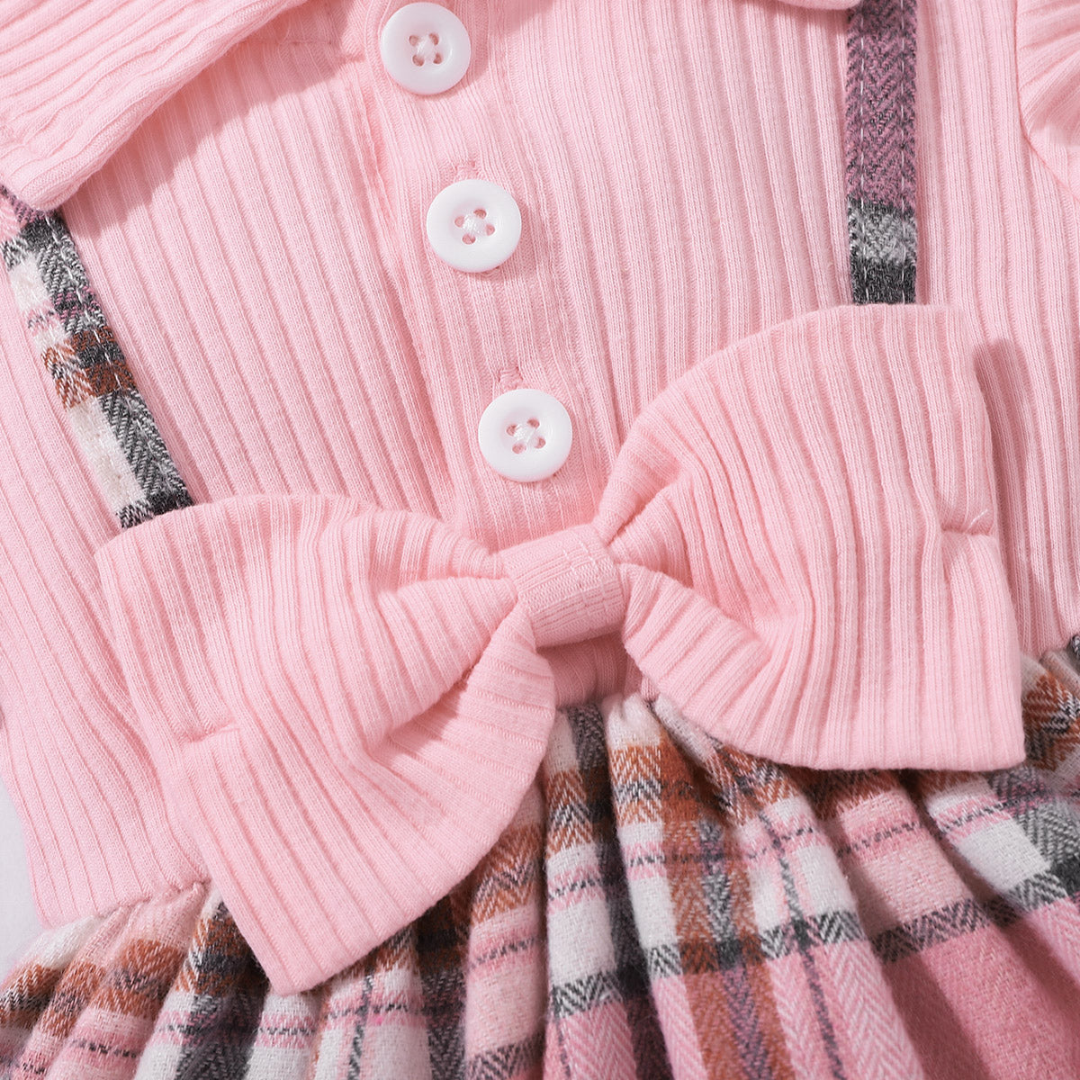 Little Baby Girl Plaid Collared Bow Detail Dress