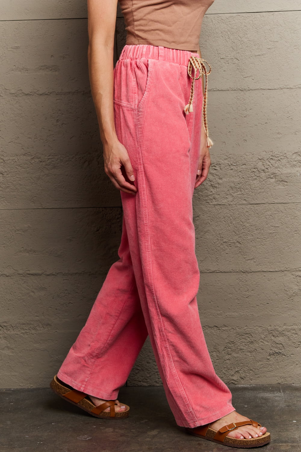 Bohemian POL Coral Leap Of Faith Corduroy Straight Fit Pants