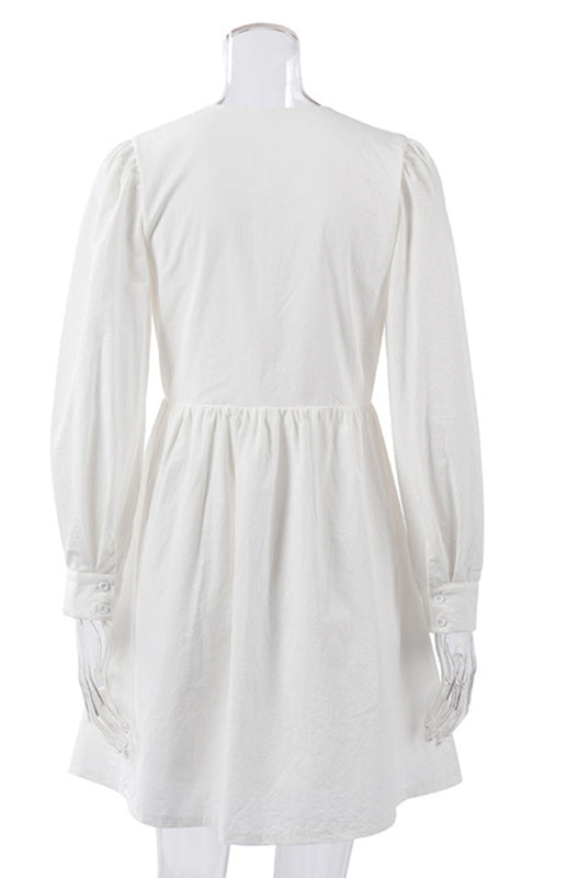 Women's Deep V-Neck Lantern Puff Sleeves Dress