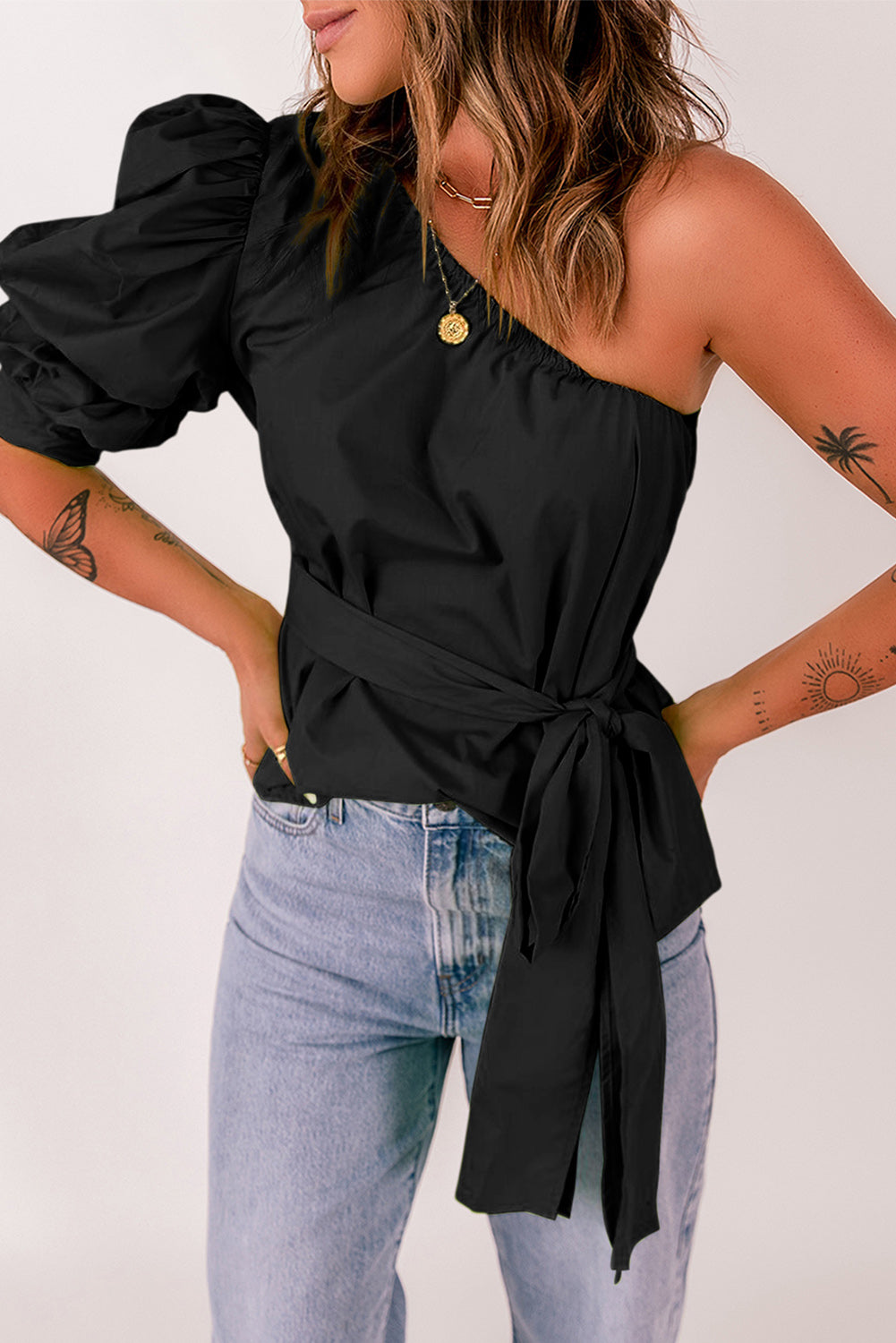 Women's Tied Puff Sleeve One-Shoulder Trendy Top