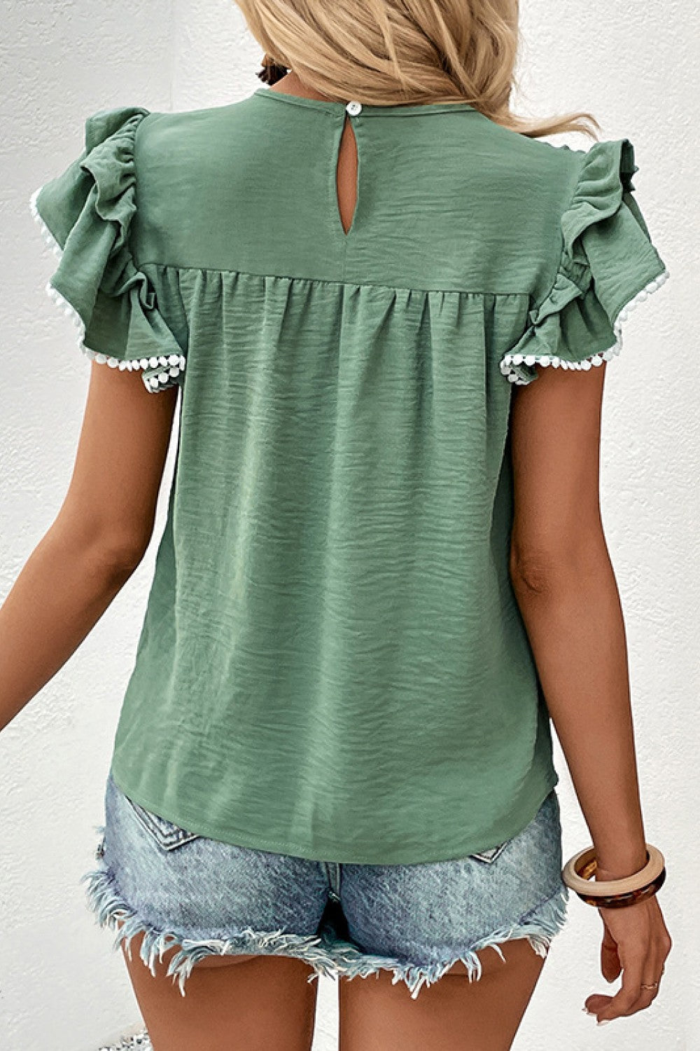 Boho Pleated Detail Flutter Sleeve Blouse