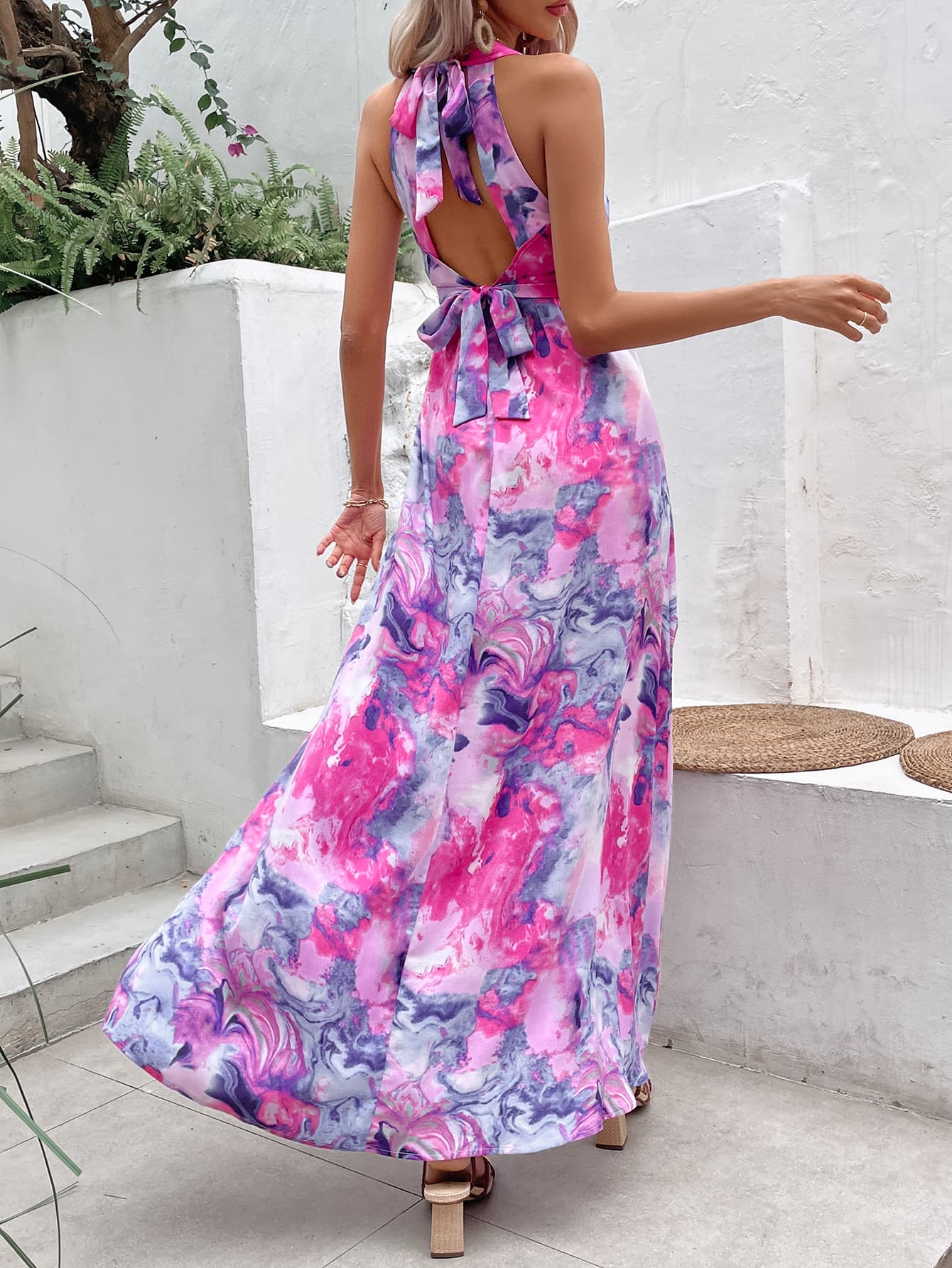 Charlotte Printed Open Back Slit Sleeveless Maxi Dress