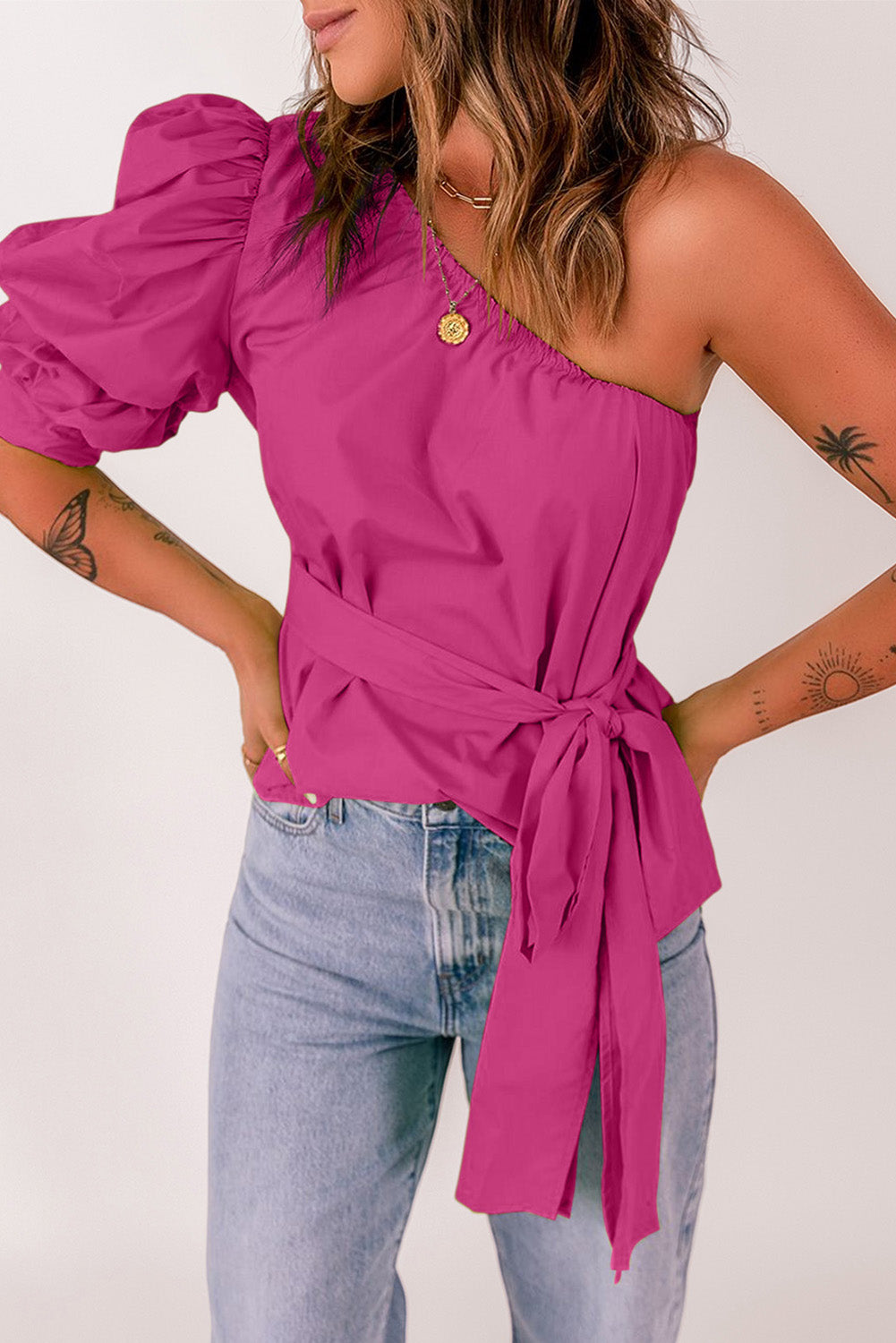 Women's Tied Puff Sleeve One-Shoulder Trendy Top