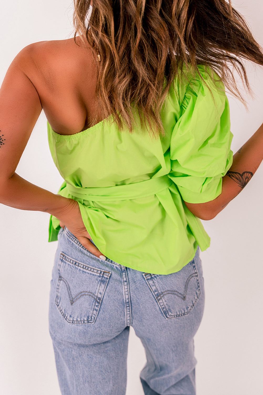 Women's Tied Puff Sleeve One-Shoulder Trendy Top