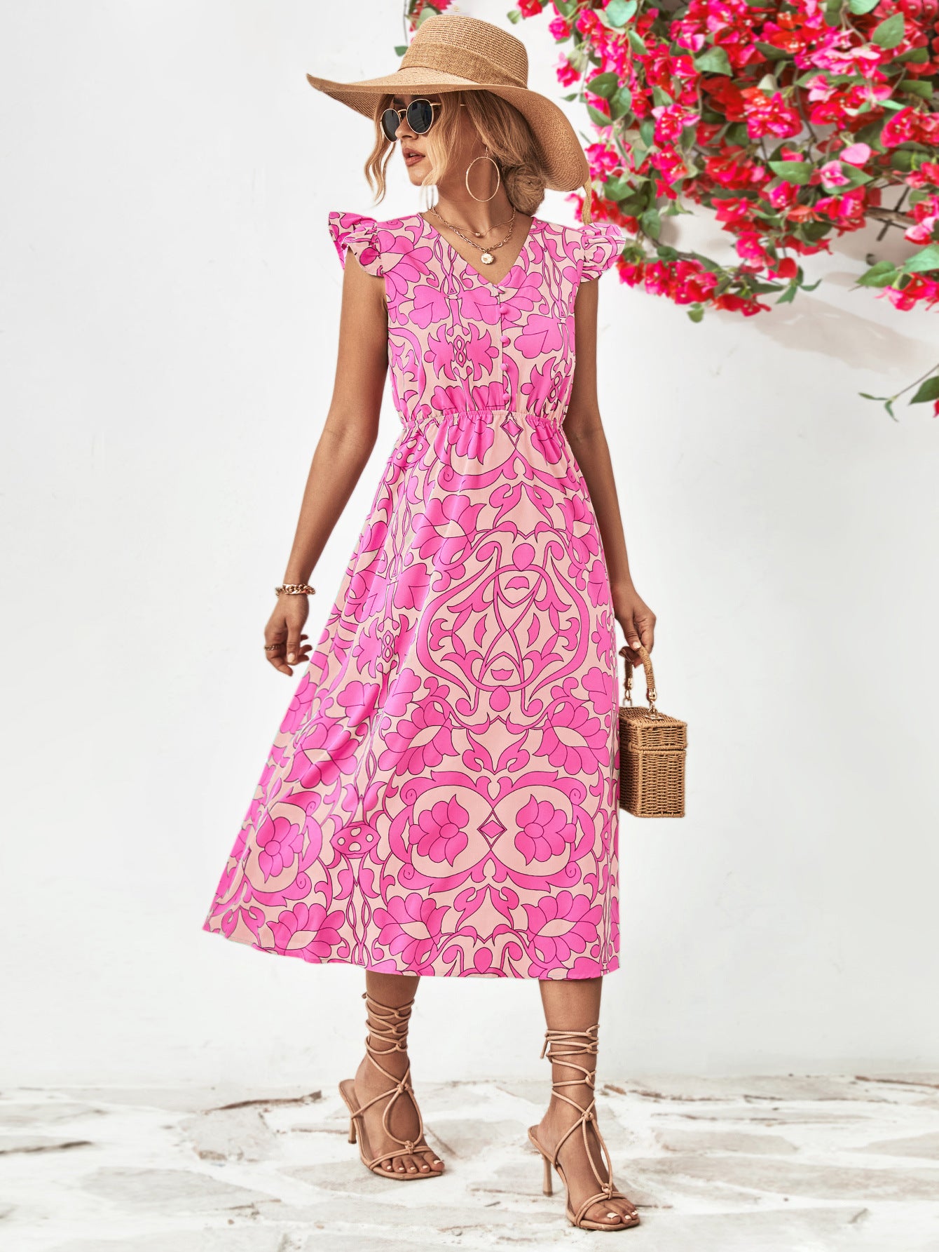 Bohemian Floral Petal Sleeve Babydoll Top