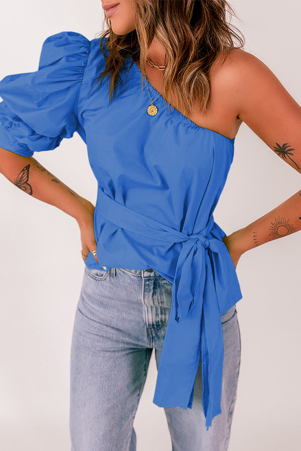 Women's Tied Puff Sleeve One-Shoulder Trendy Top