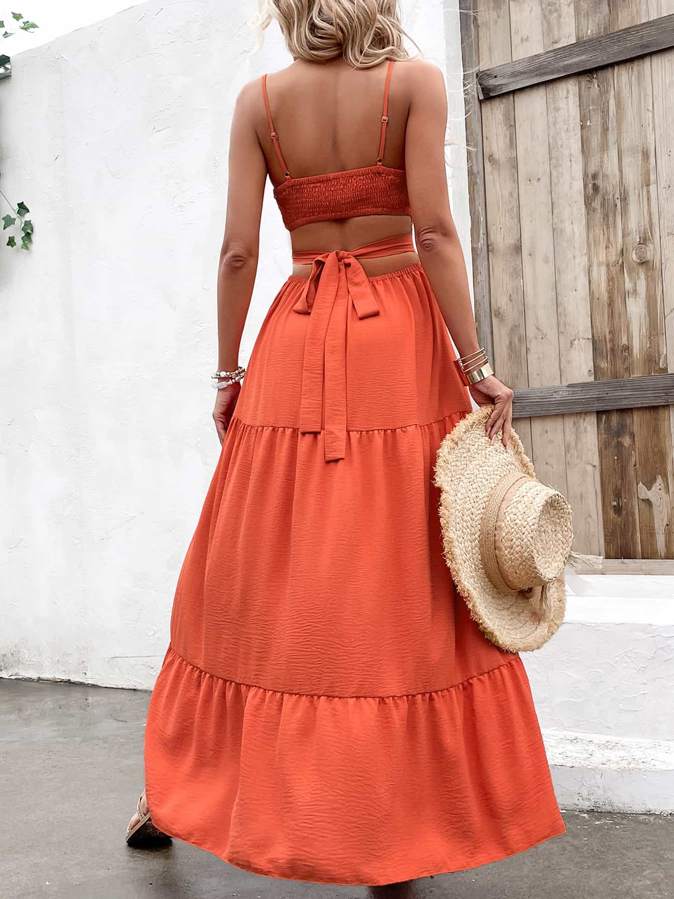 Courtney Boho Spaghetti Strap Cutout Tie Back Maxi Dress