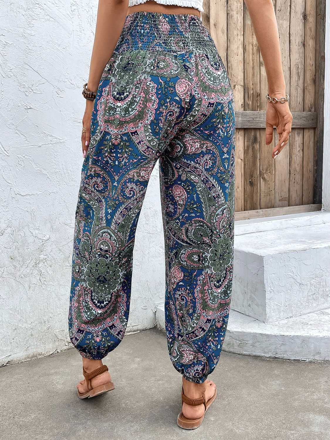 Boho Paisley Printed Smocked Waist Pants