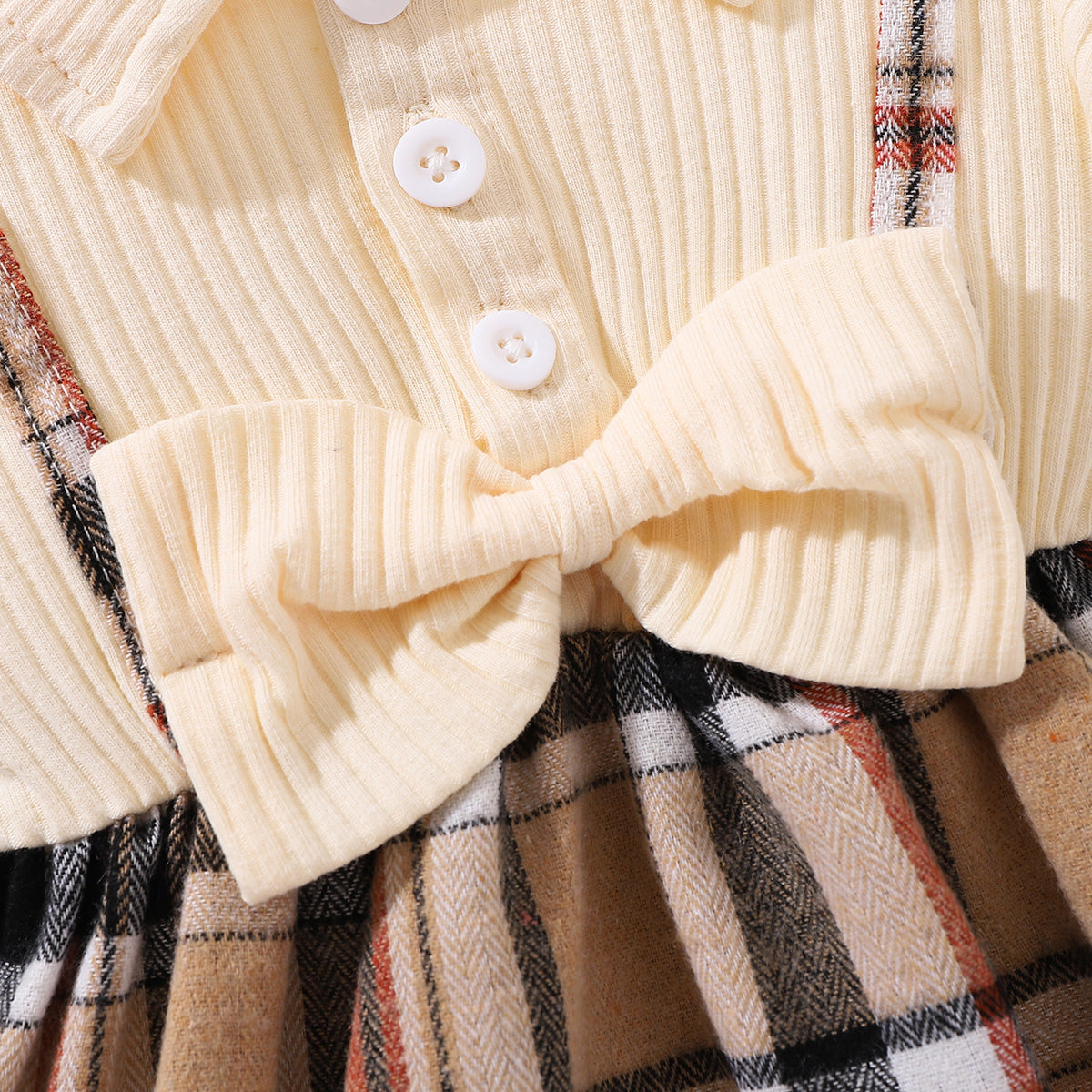 Little Baby Girl Plaid Collared Bow Detail Dress