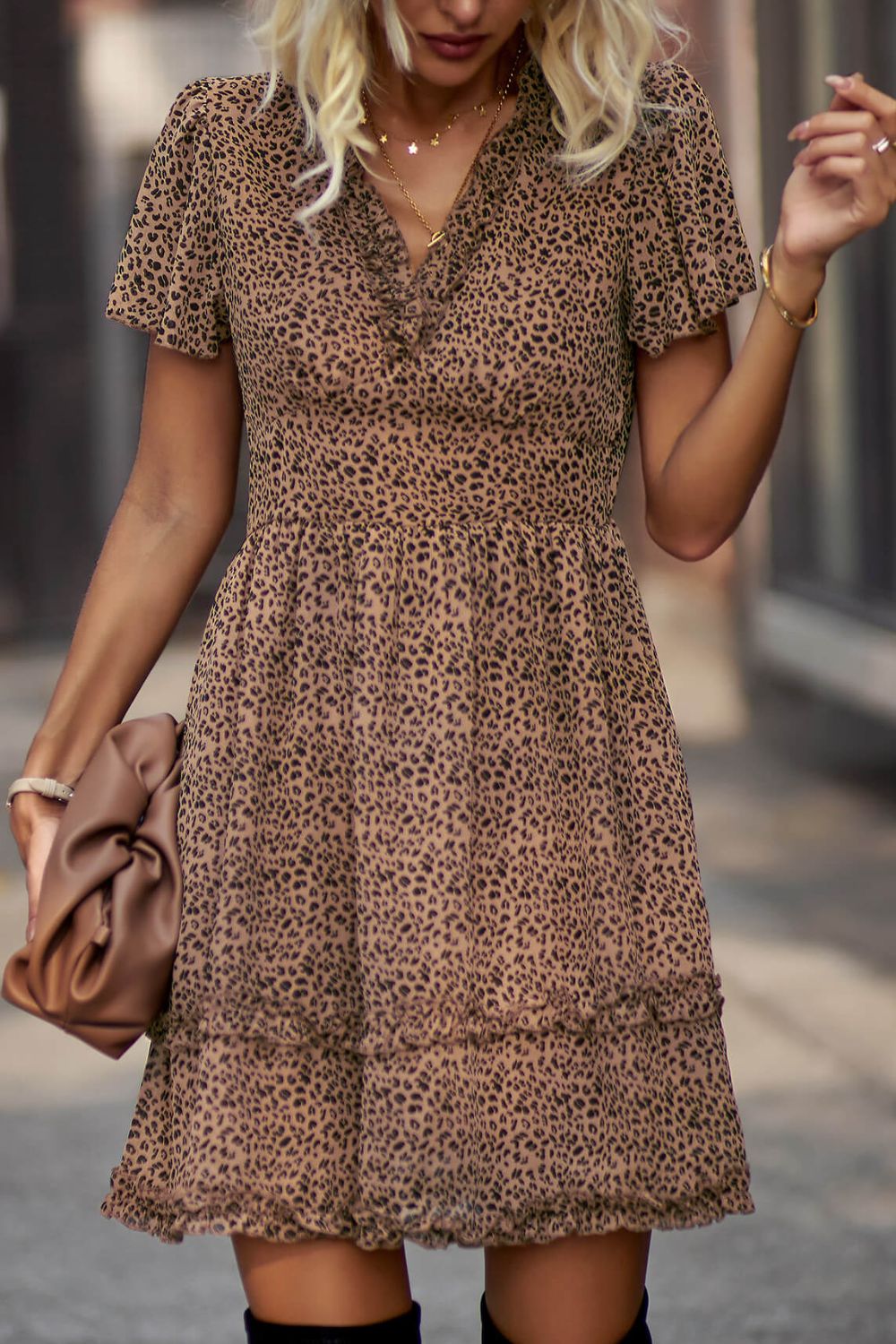 Chloe Boho Printed Flutter Sleeve V-Neck Dress