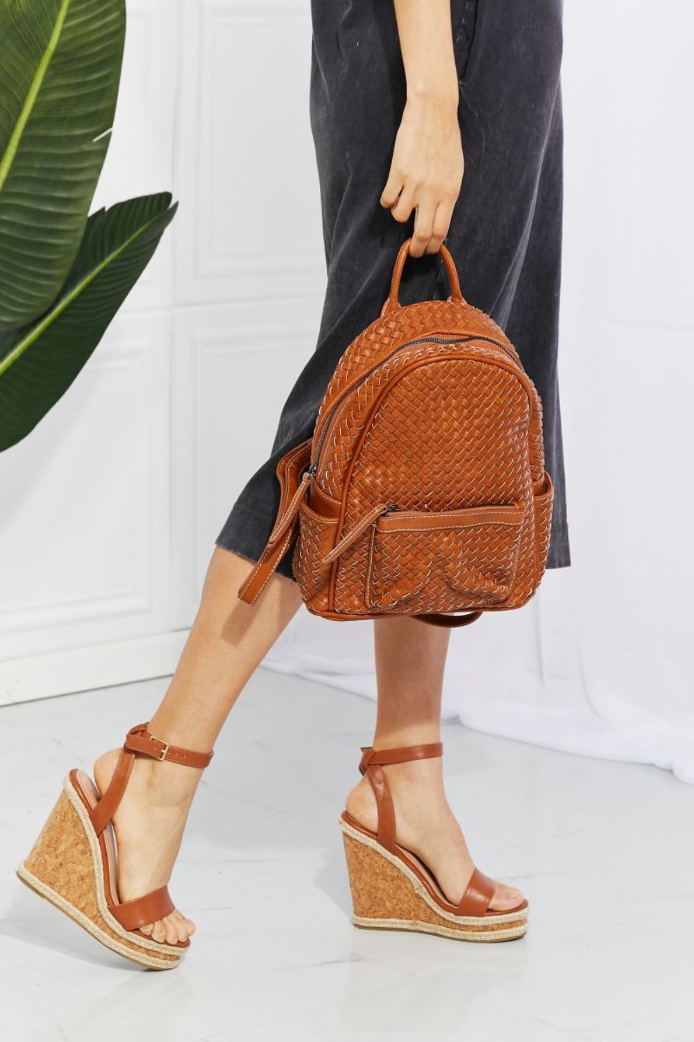 Bohemian Certainly Chic Faux Leather Woven Backpack Bag