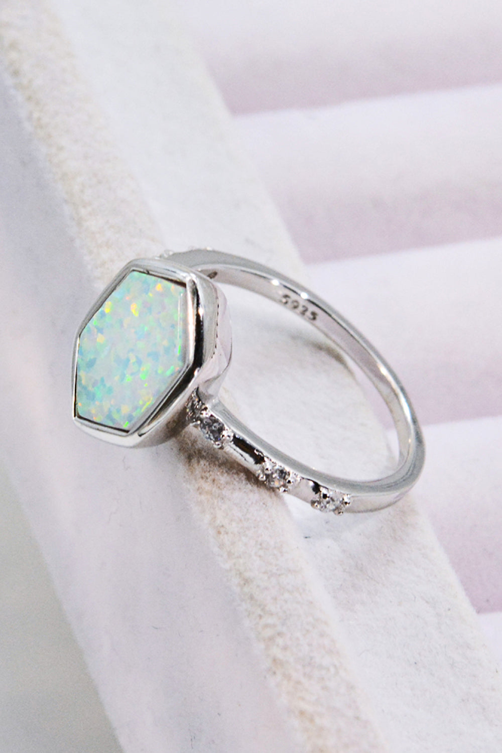 Boho Minimalist Opal Hexagon 925 Sterling Silver Ring