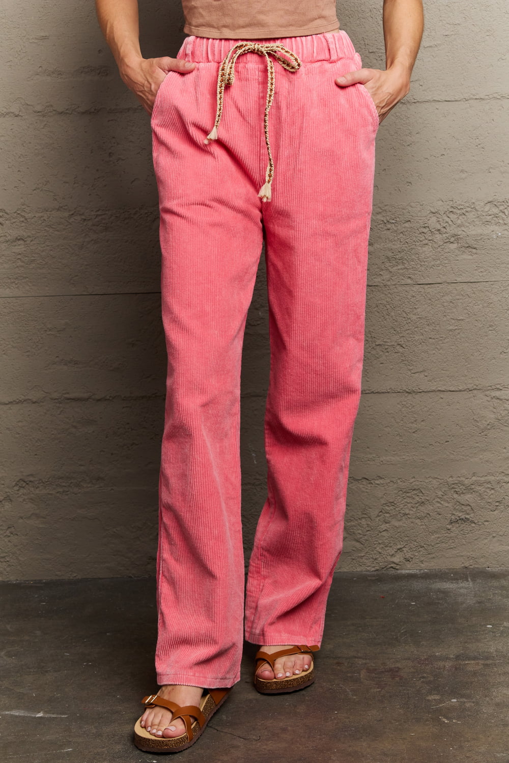 Bohemian POL Coral Leap Of Faith Corduroy Straight Fit Pants