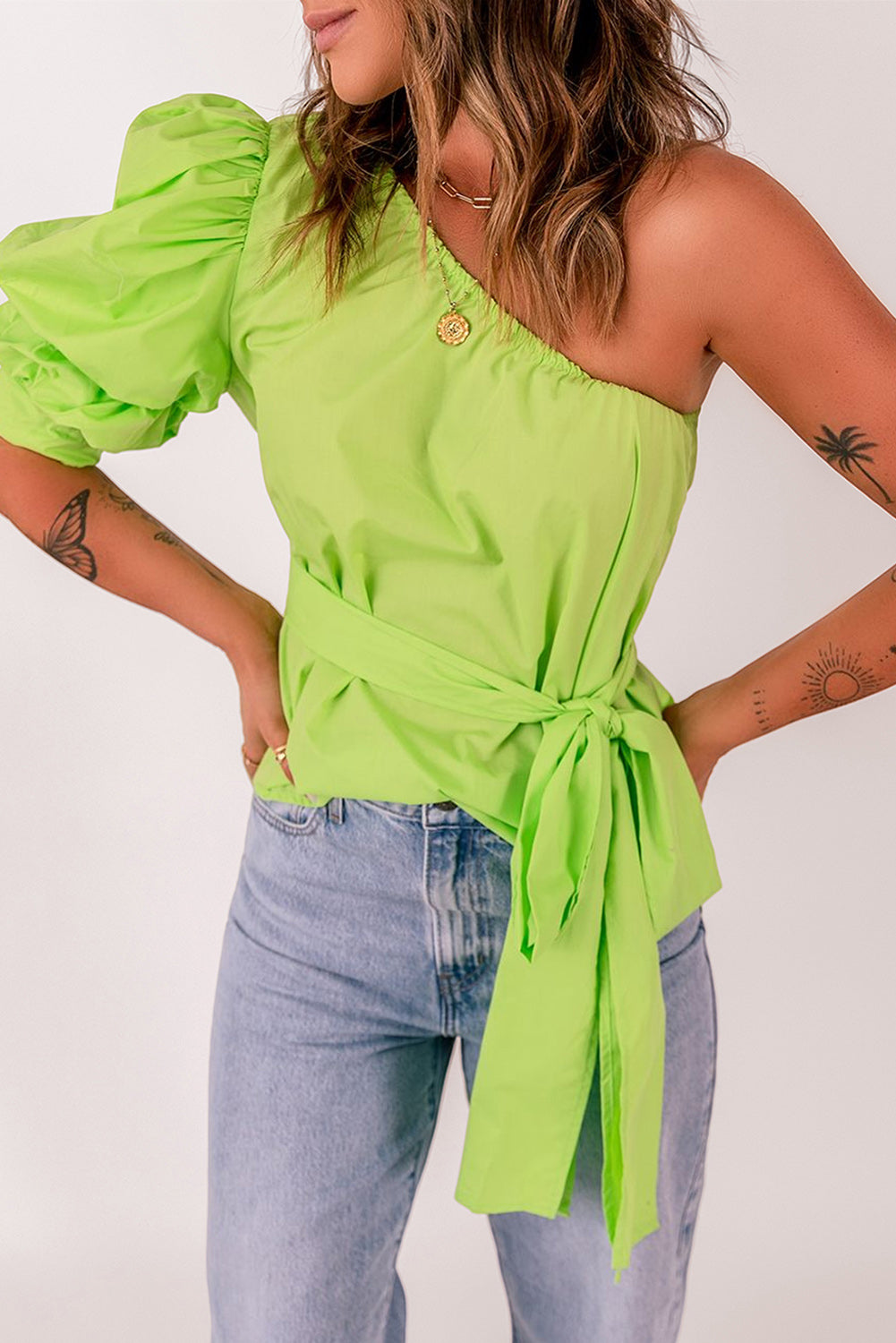 Women's Tied Puff Sleeve One-Shoulder Trendy Top