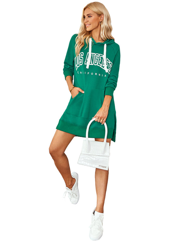 Hooded Los Angeles California Sporty Street Sweatshirt Dress