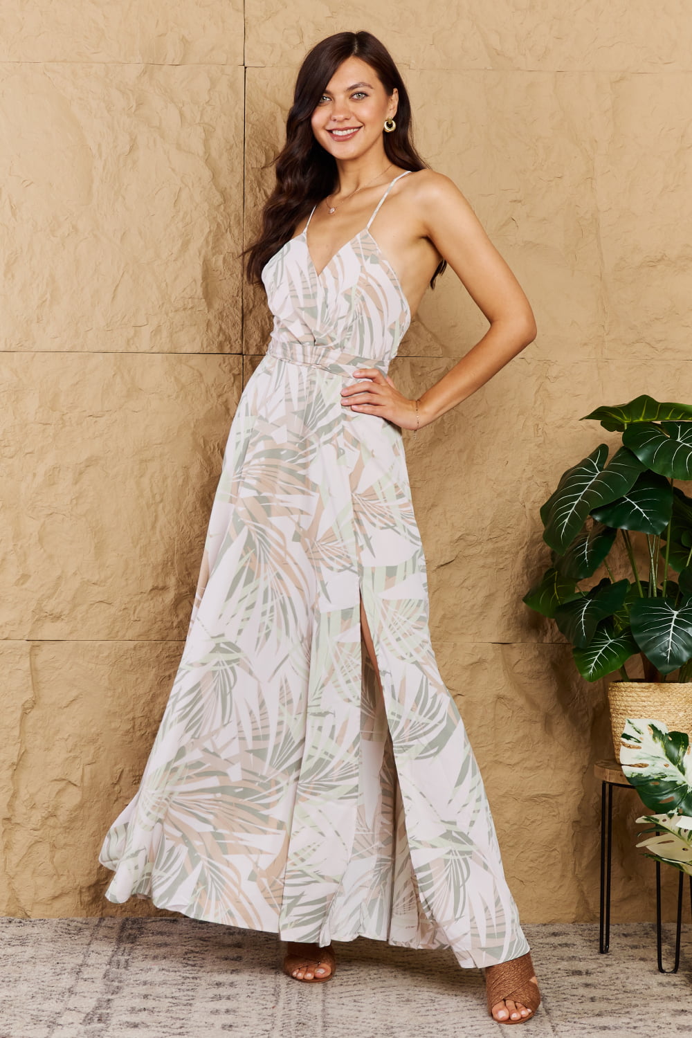 Bohemian OneTheLand Watch Me Grow Open Cross Back Maxi Dress