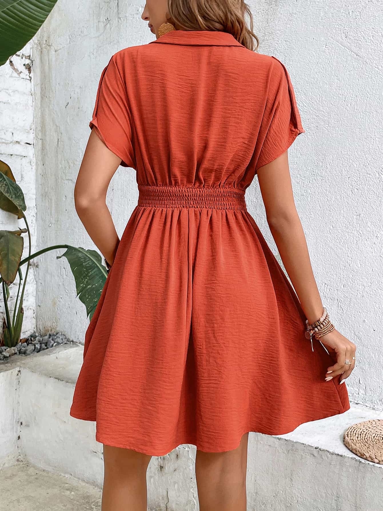 Cara Collared Neck Short Sleeve Twisted Dress