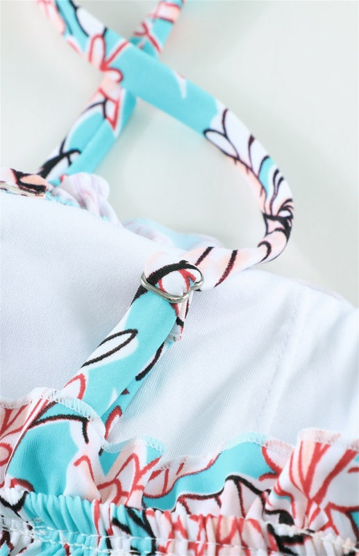 Women's Boho and Ruffle Floral Pattern Ruched Bikini