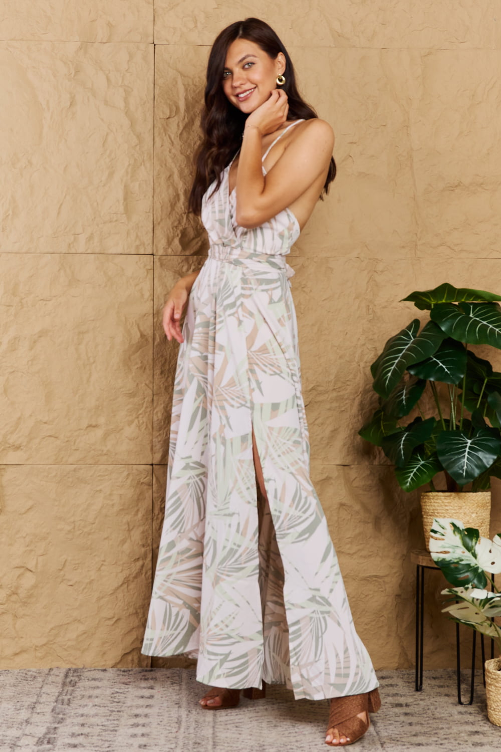 Bohemian OneTheLand Watch Me Grow Open Cross Back Maxi Dress