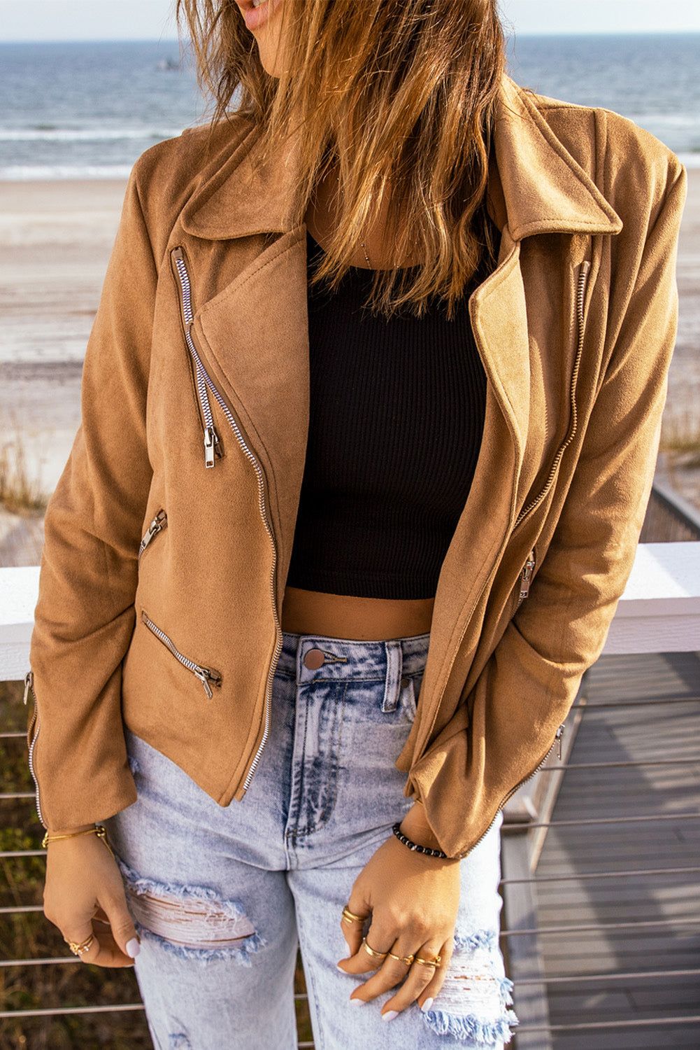 Spring Moto Zip-Up Suede Jacket