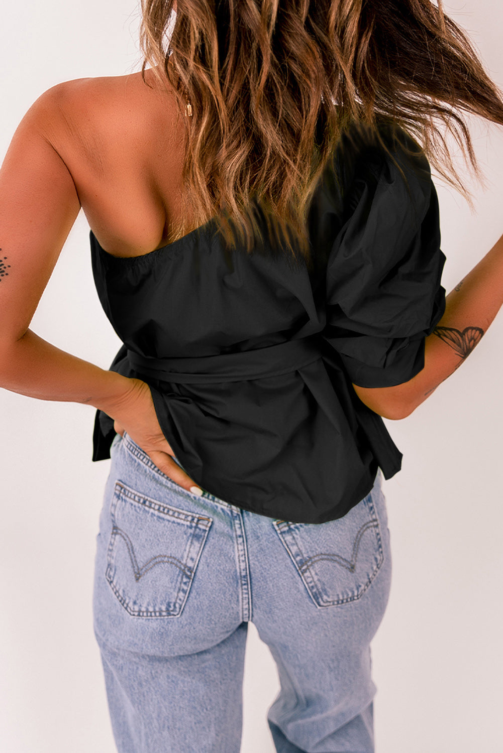 Women's Tied Puff Sleeve One-Shoulder Trendy Top