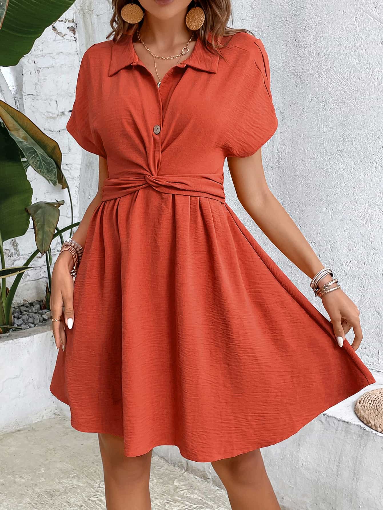 Cara Collared Neck Short Sleeve Twisted Dress