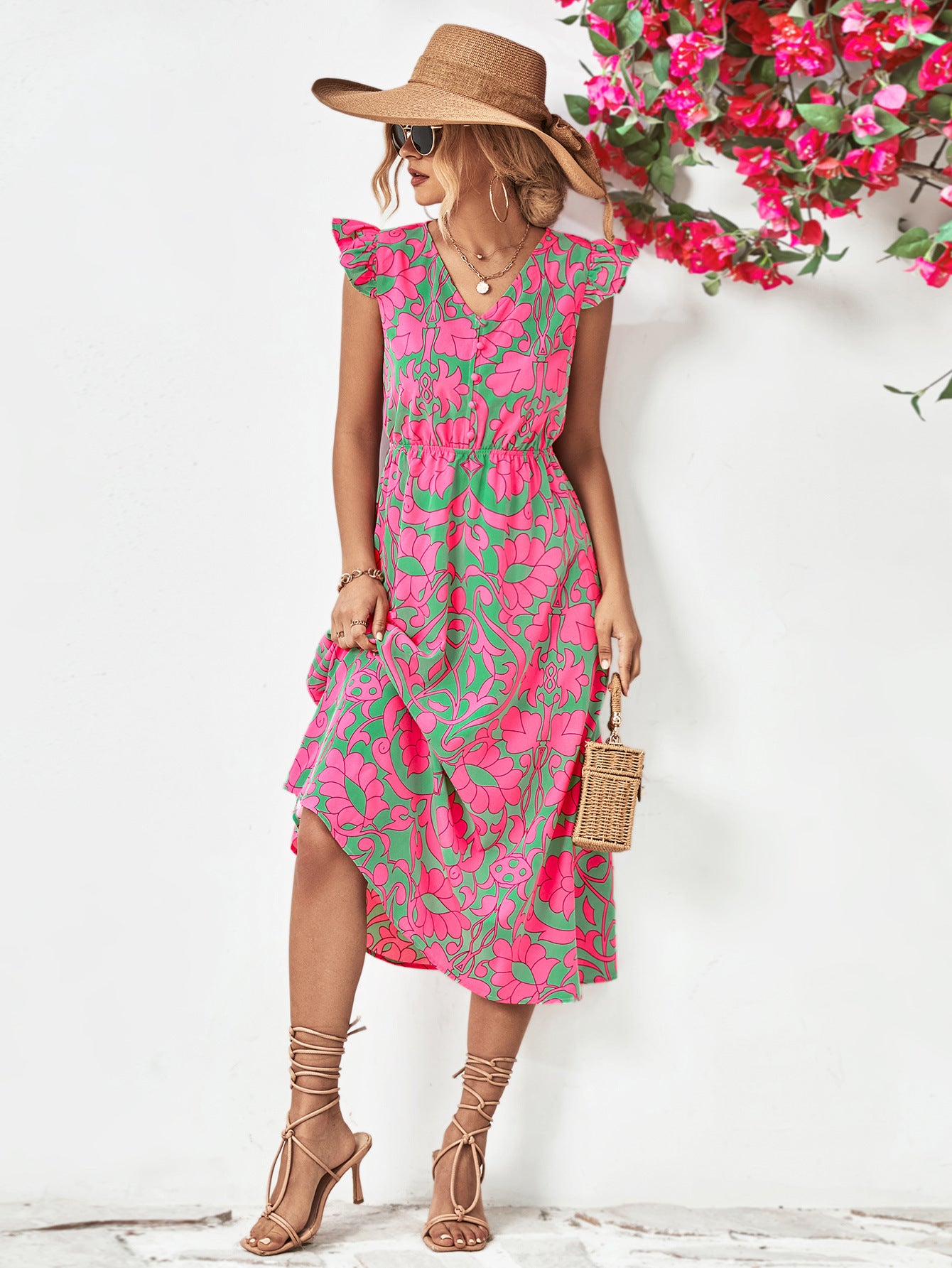 Bohemian Floral Petal Sleeve Babydoll Top