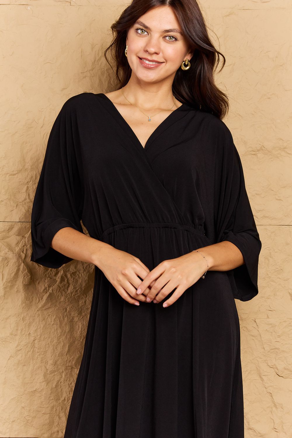 Bohemian OneTheLand Make Your Move Solid Surplice Midi Dress