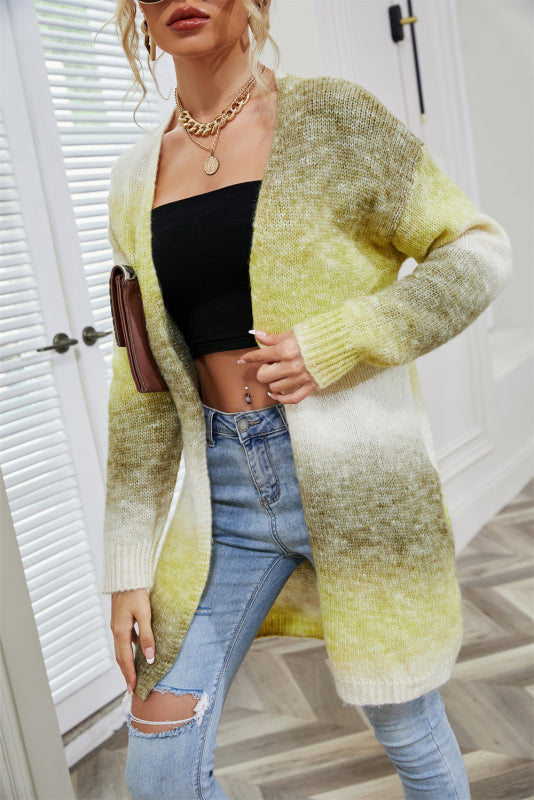 Rainbow Tie-Dye Mid-Length Oversized Cardigan Sweater Jacket