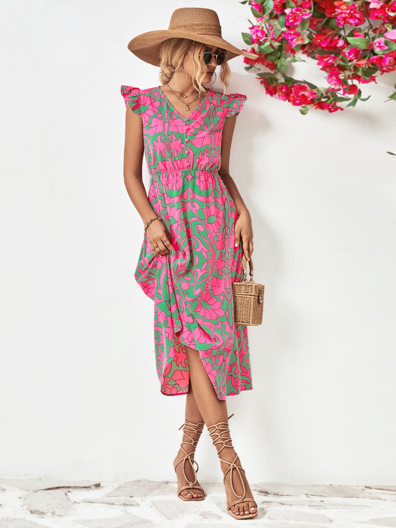 Bohemian Floral Petal Sleeve Babydoll Top