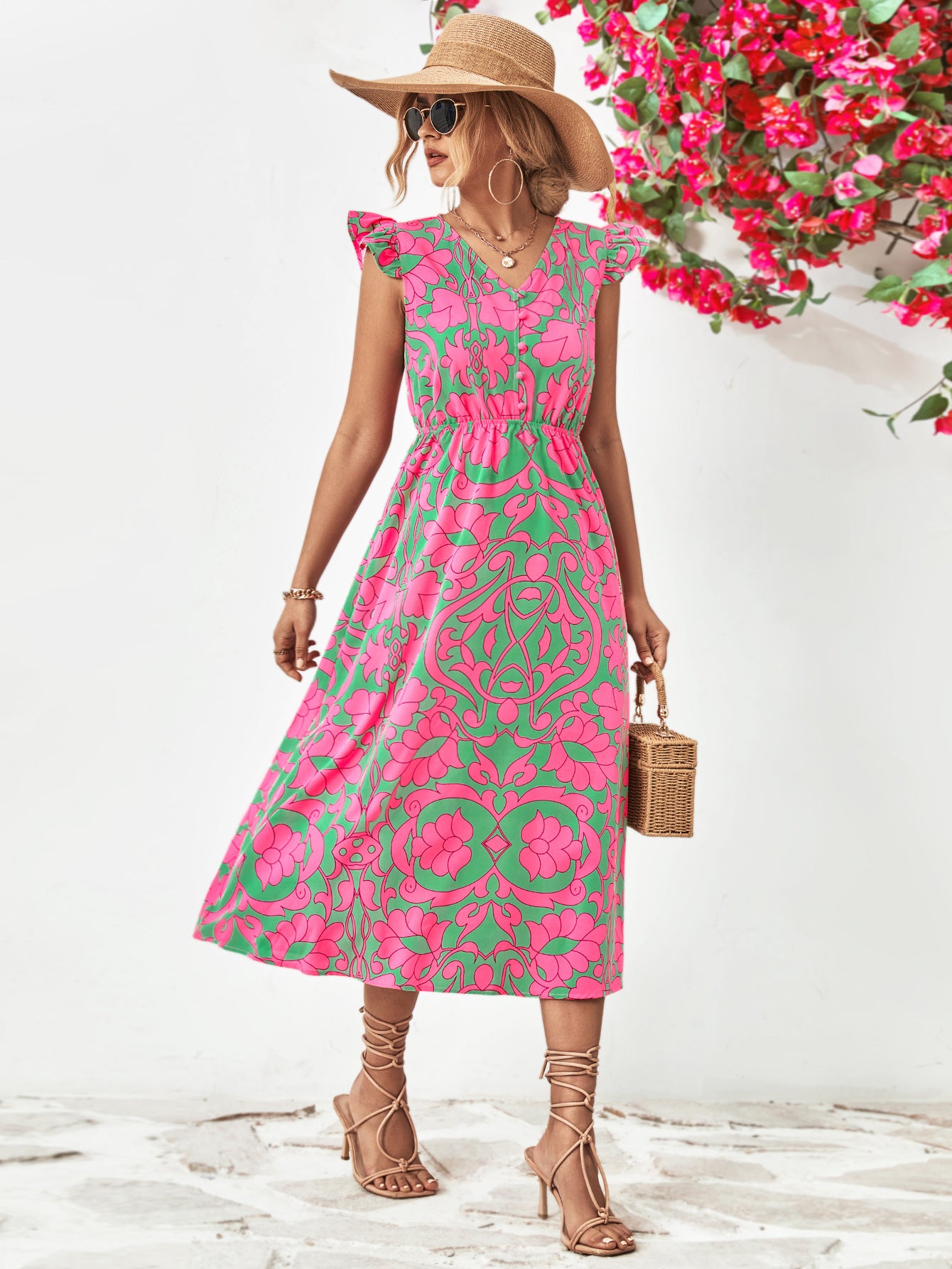 Bohemian Floral Petal Sleeve Babydoll Top