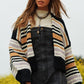 Bohemian Chunky Knit Multi-Striped Open Sweater Cardigan
