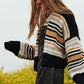Bohemian Chunky Knit Multi-Striped Open Sweater Cardigan